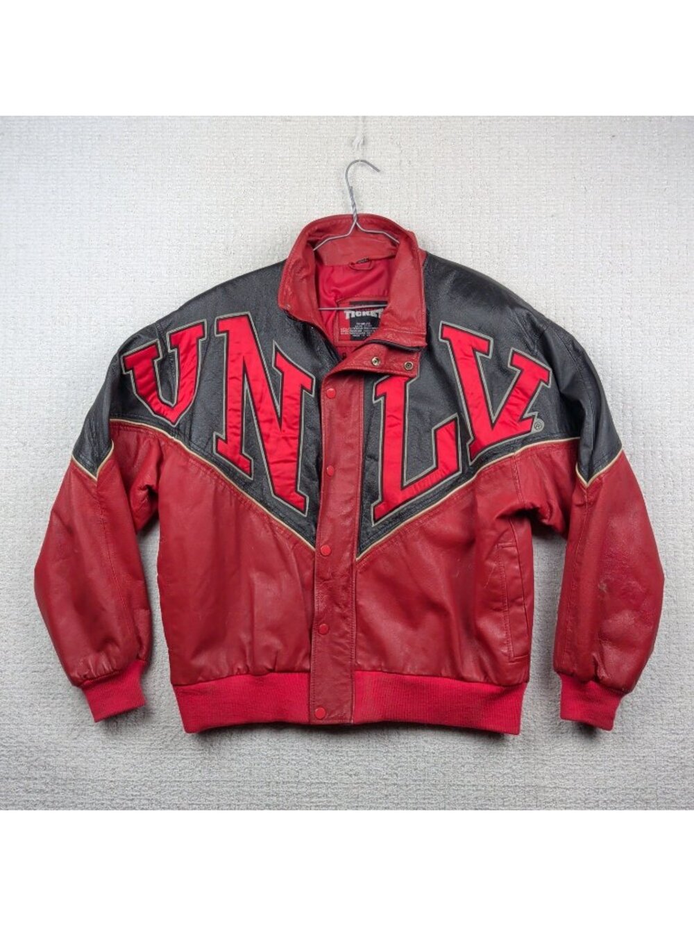 Vintage UNLV Las Vegas NCAA Runnin Rebels Football Leather Bomber Jacket Read